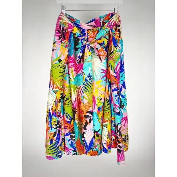 ASHLEY STEWART Tropical Parrots Skirt Rainbow Pockets Pinup Retro Womens Plus 4X - Picture 2 of 9